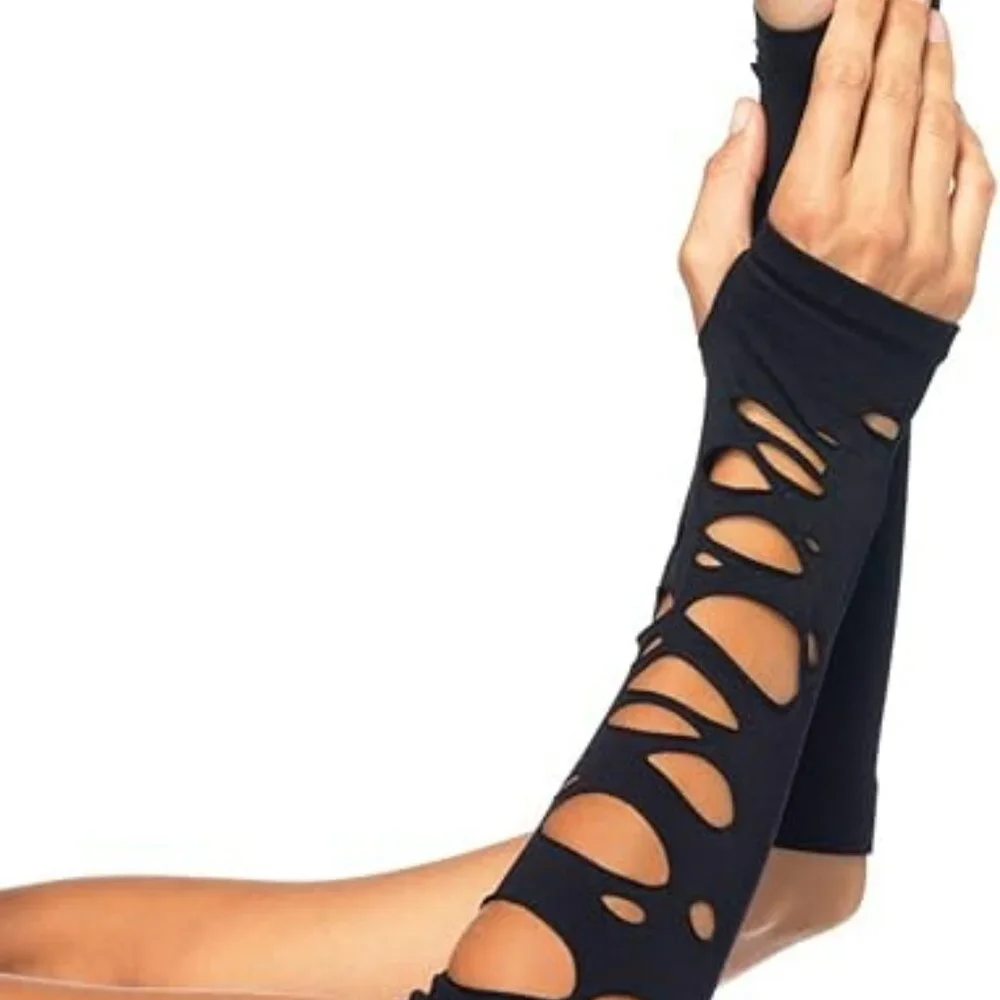 Women's Distressed Glove Arm Warmers Black Distressed Look Brand New !!